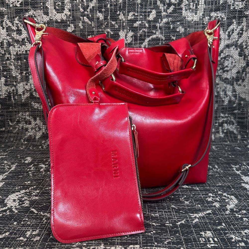 Marni Red Leather Satchel with Pouch